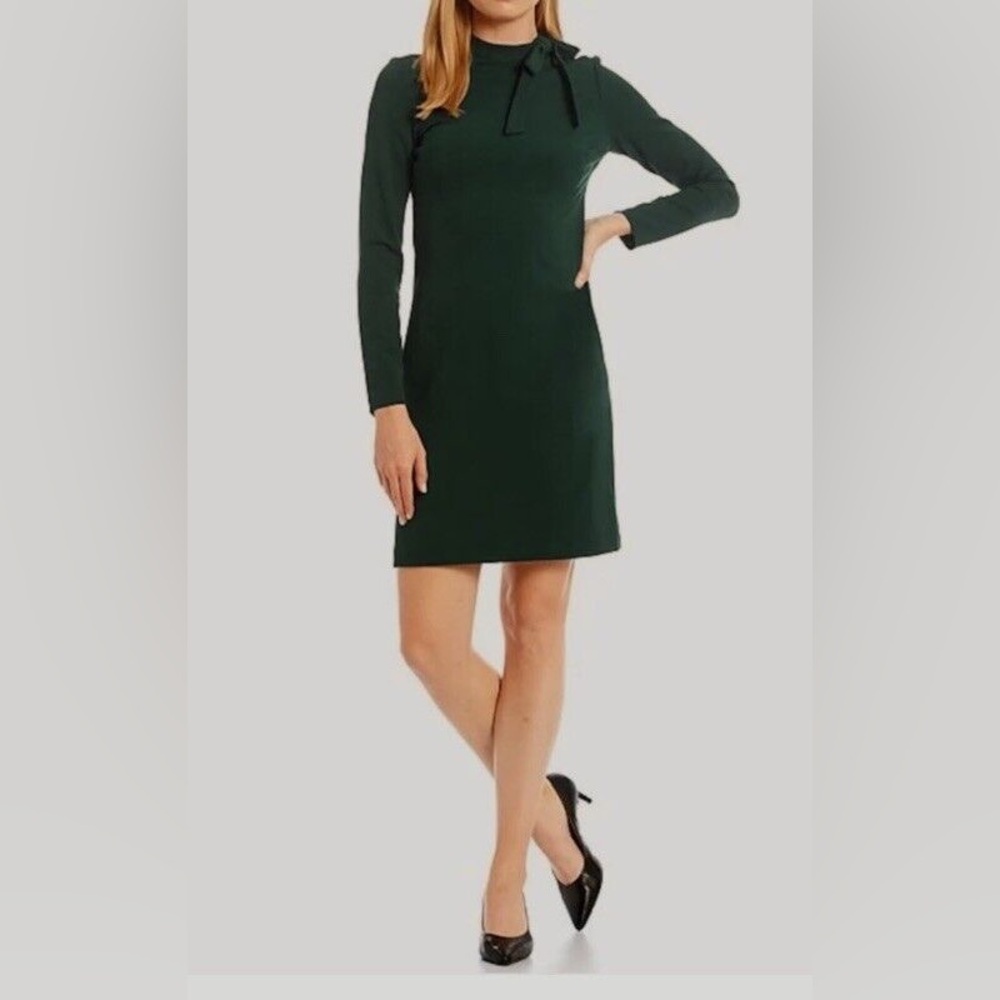 NWT Calvin Klein knee length, long sleeve dress with bow and gold zipper